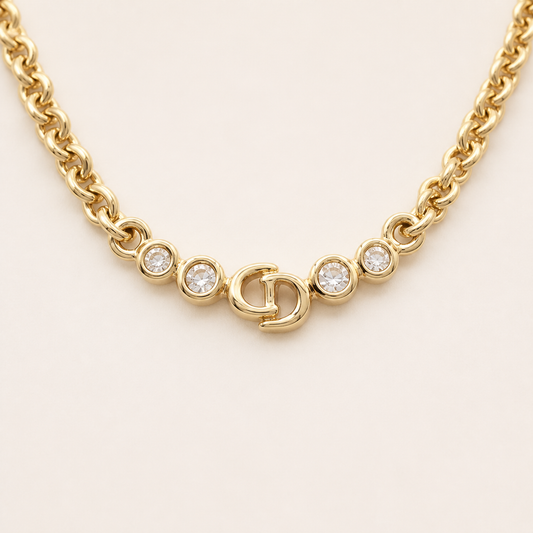 Christian Dior crystal-set CD chain necklace in gold-tone metal