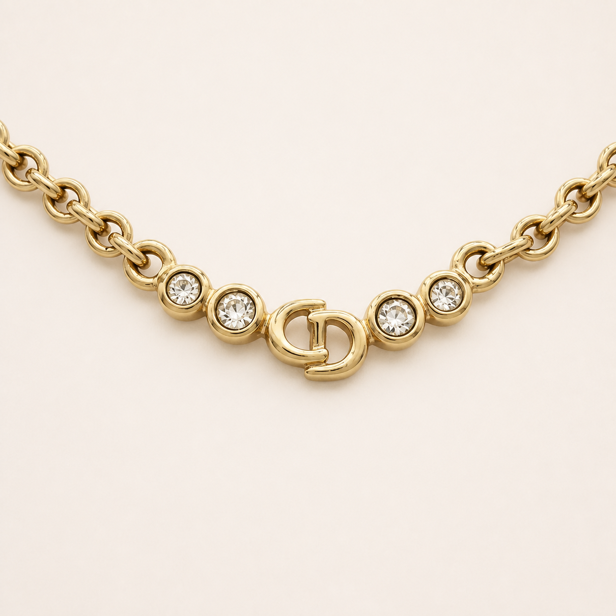 Christian Dior four-crystal CD necklace in gold-tone metal
