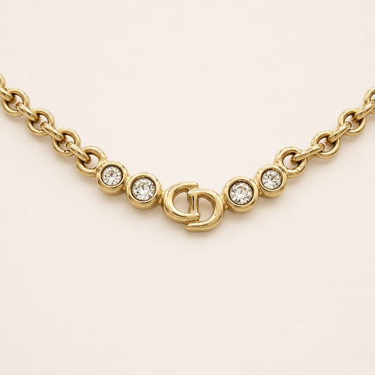 Christian Dior four-crystal CD necklace in gold-tone metal