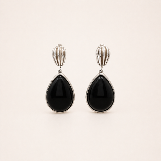Givenchy black teardrop swing clip earrings in silver-tone metal