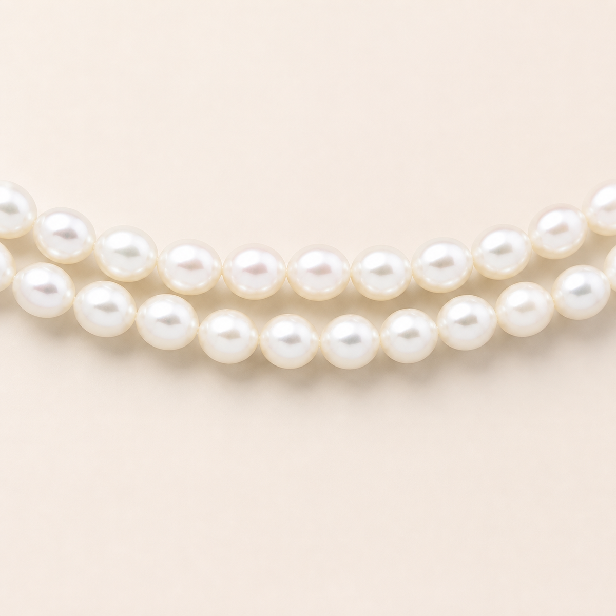 Vintage freshwater pearl double-strand necklace with luminous white oval pearls