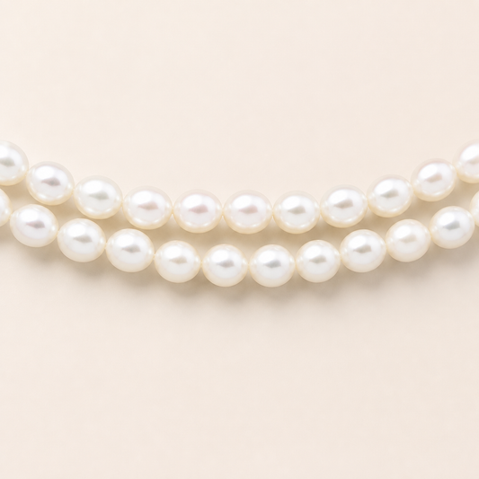 Vintage freshwater pearl double-strand necklace with luminous white oval pearls