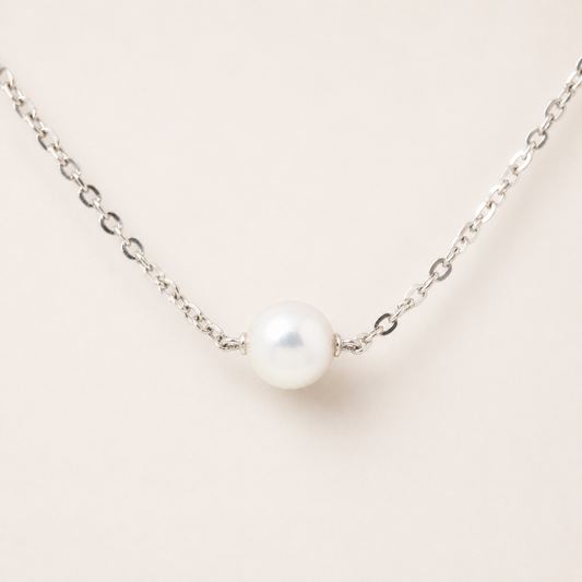 Vintage Mikimoto Akoya pearl solitaire necklace in silver