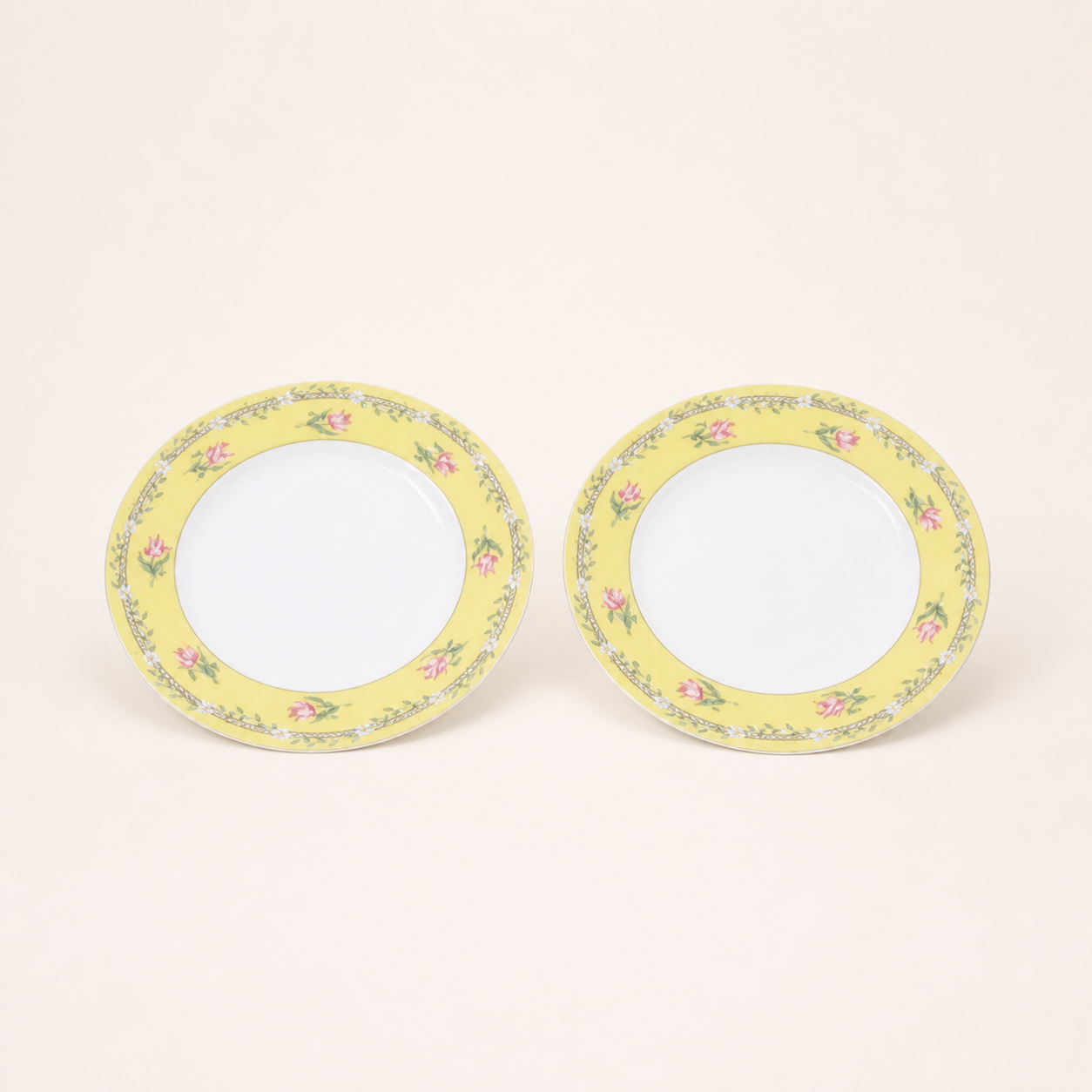Vintage Tiffany & Co. set of two yellow floral porcelain plates