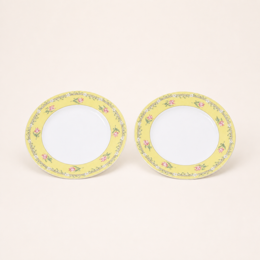 Vintage Tiffany & Co. set of two yellow floral porcelain plates