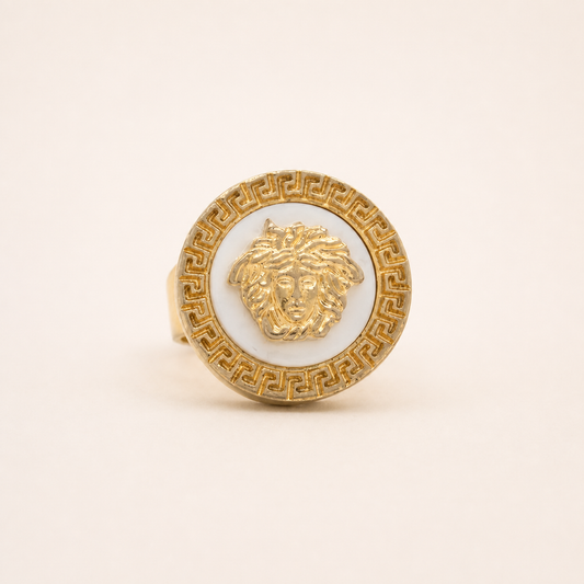 Vintage Versace gold-tone Medusa Greek Key ring size 53