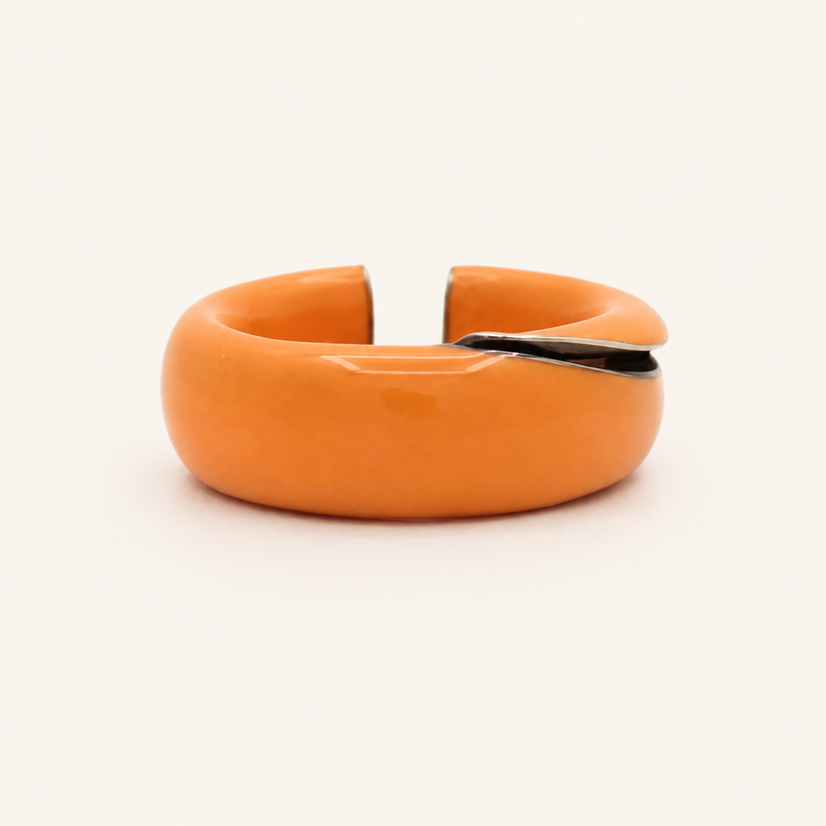 Vintage Bottega Veneta orange 925 sterling silver ring, front view