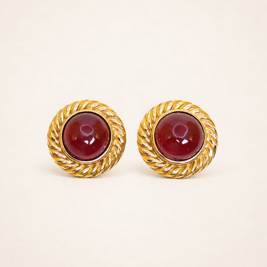Chanel Vintage 1982 Red Gripoix Glass Gold-Tone Clip-On Earrings – Diorella vintage product cover
