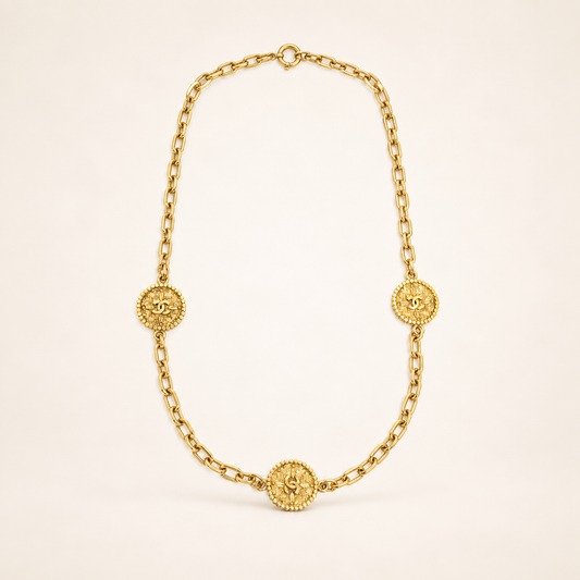Chanel Vintage 636 CC Medallion Gold-Tone Long Necklace – Diorella vintage product cover