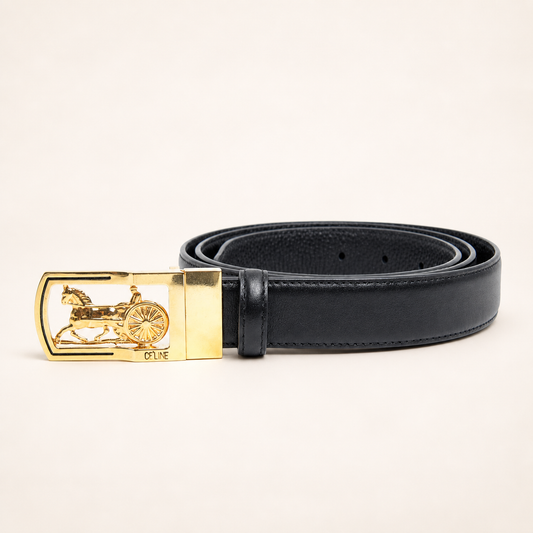 Celine Vintage Sulky Carriage Buckle Black Leather Belt – Diorella vintage product cover