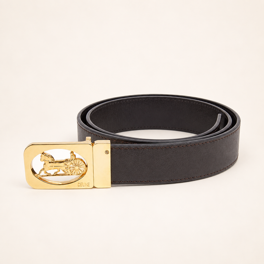 Celine Vintage Sulky Carriage Buckle Grey-Brown Leather Belt – Diorella vintage product cover