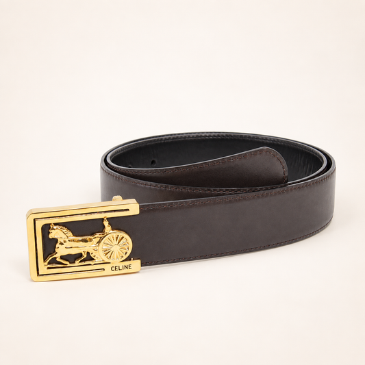 Celine Vintage Sulky Carriage Buckle Dark Brown Leather Belt – Diorella vintage product cover