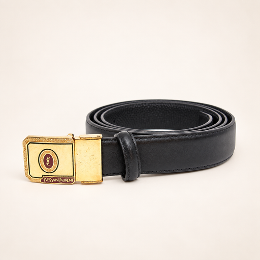 Yves Saint Laurent Vintage YSL Logo Buckle Black Leather Belt – Diorella vintage product cover