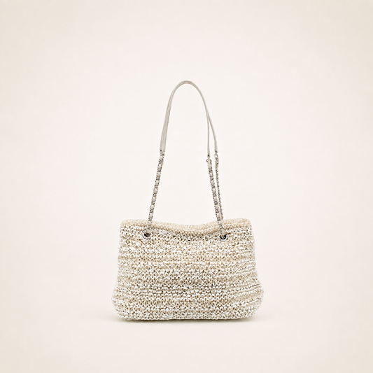 ANTEPRIMA vintage ivory woven chain shoulder handbag, front view