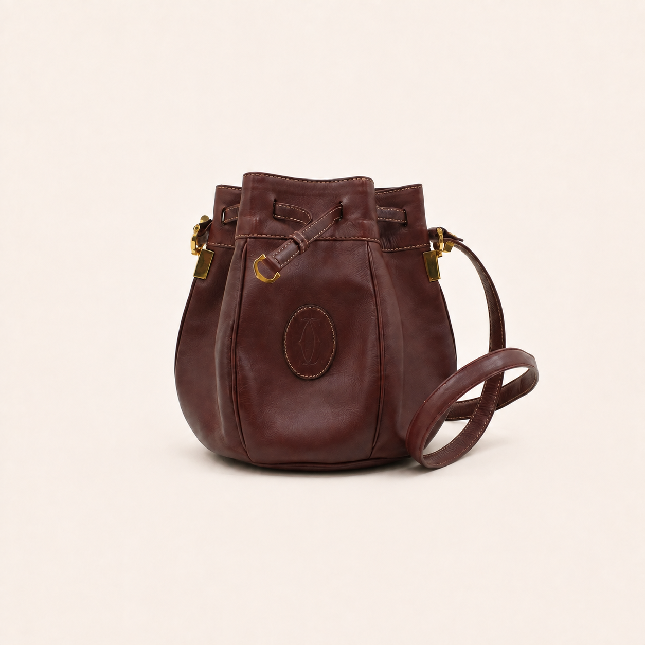 Must de Cartier Vintage Bordeaux Leather Bucket Shoulder Bag – vintage designer bag front cover