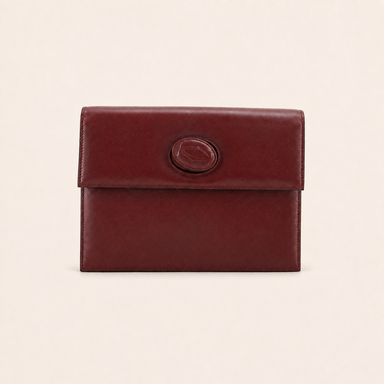 Cartier Vintage C de Cartier Bordeaux Leather Clutch – vintage designer bag front cover