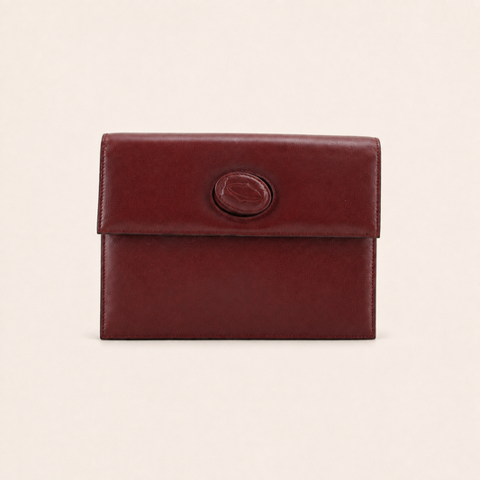 Cartier Vintage C de Cartier Bordeaux Leather Clutch – vintage designer bag front cover