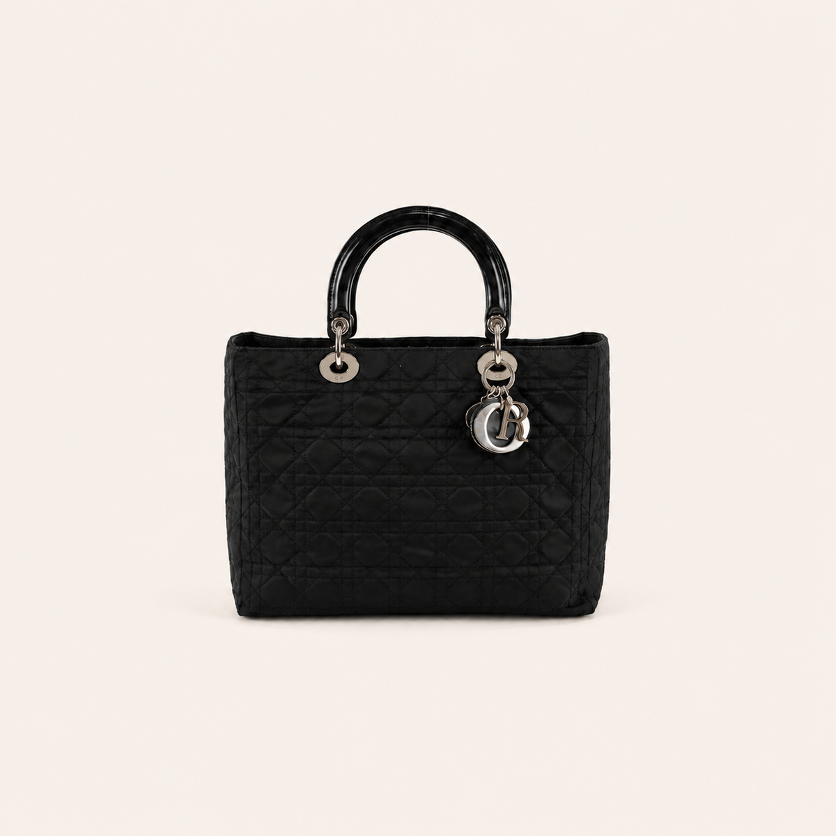 Christian Dior Vintage Black Cannage Nylon Lady Dior Handbag – vintage designer bag front cover