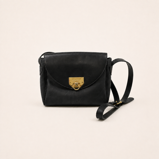 Nina Ricci Vintage Black Leather Logo Shoulder Bag – vintage designer bag front cover