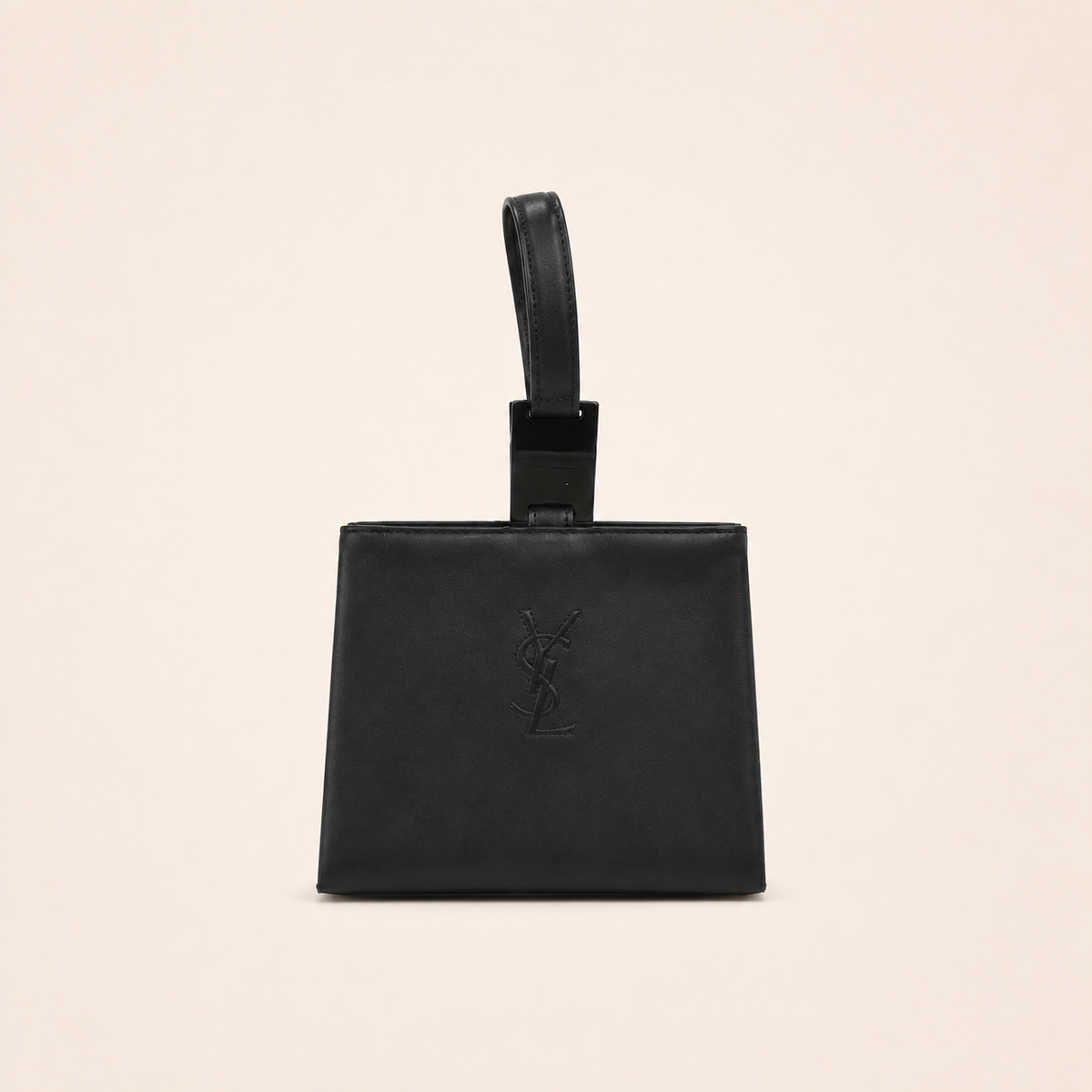 Yves Saint Laurent Vintage Cassandre Black Leather Wristlet Bag – vintage designer bag front cover