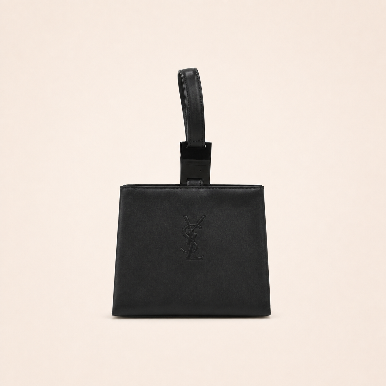 Yves Saint Laurent Vintage Cassandre Black Leather Wristlet Bag – vintage designer bag front cover