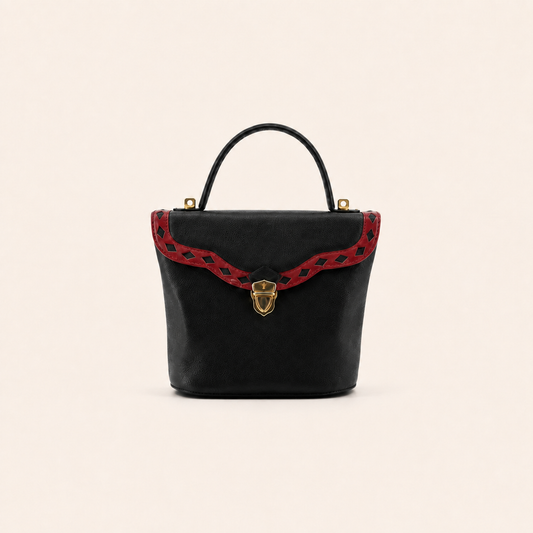 Yves Saint Laurent Vintage Black Leather Red Trim Handbag – vintage designer bag front cover