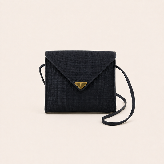 Yves Saint Laurent Vintage Navy Woven Envelope Shoulder Bag – vintage designer bag front cover