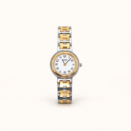 Hermes Vintage Clipper White Face with Date and H Bracelet Two Tone Watch – Diorella vintage product cover