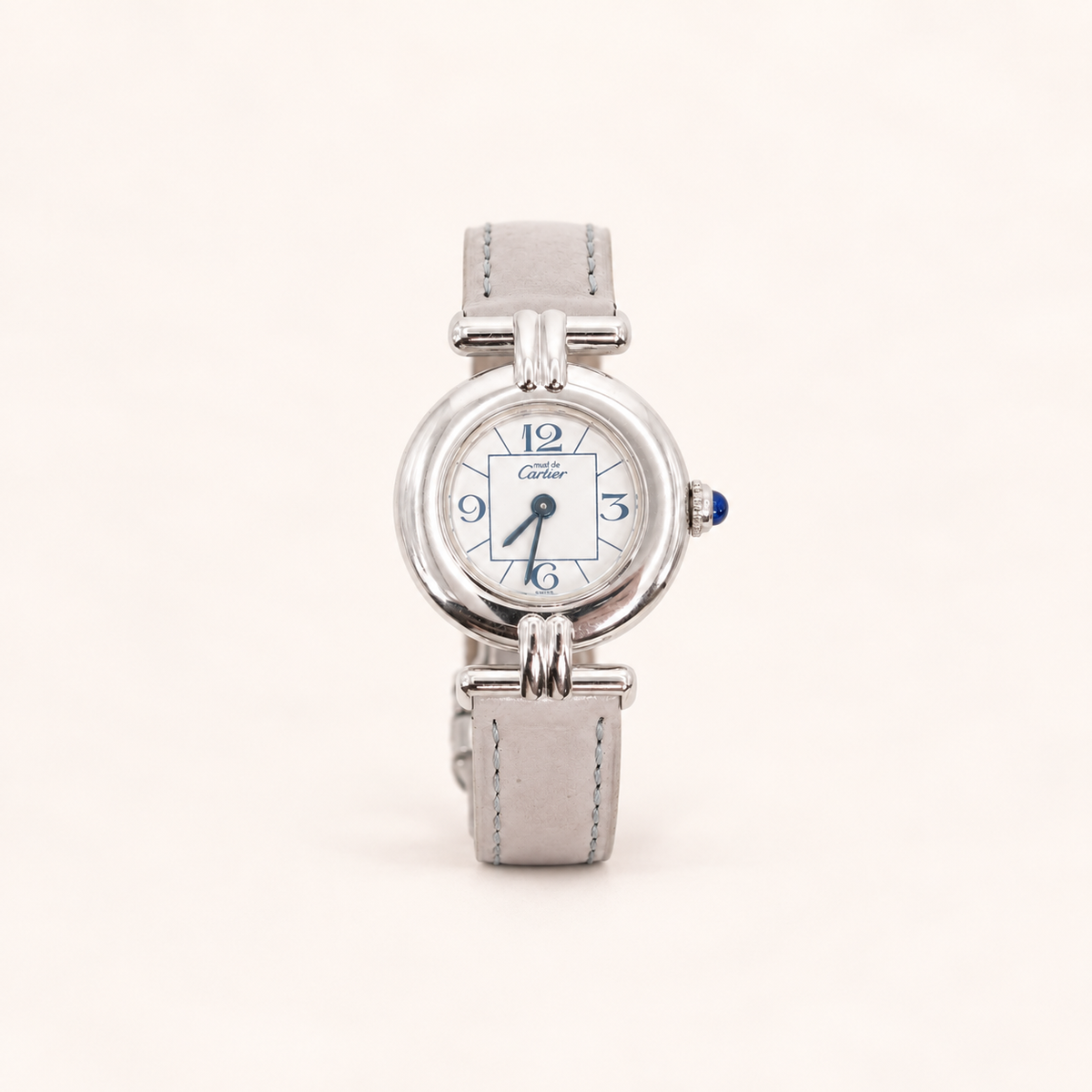 Cartier Vintage Must De Cartier Colisee White Face with Light Grey Strap Watch – Diorella vintage product cover