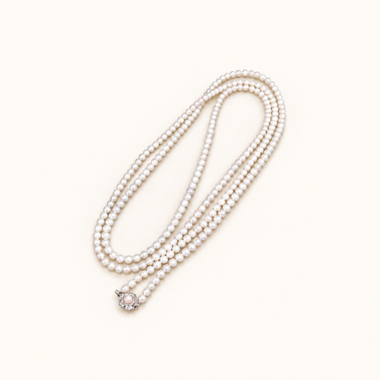 No Brand Vintage Akoya Pearl with Silver Flower Buckle Long Necklace – Diorella vintage product cover