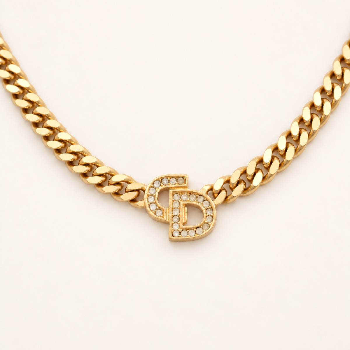Christian Dior Vintage Pavé CD Logo Gold-Tone Necklace