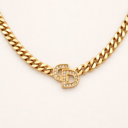 Christian Dior Vintage Pavé CD Logo Gold-Tone Necklace