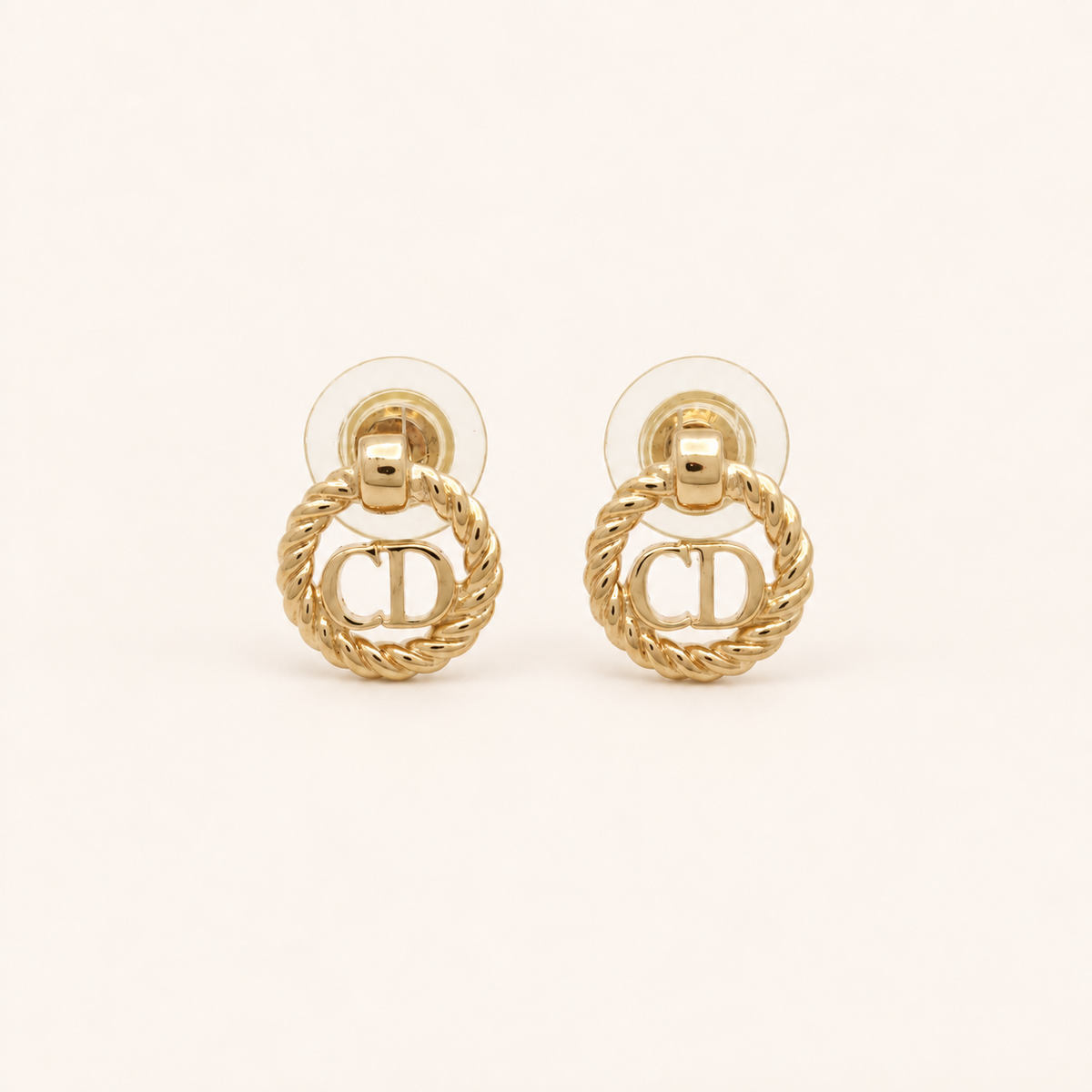 Christian Dior Vintage Rope Circle CD Logo Gold-Tone Earrings
