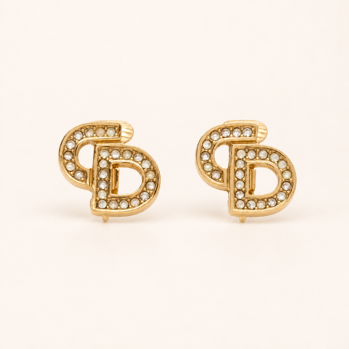 Christian Dior Vintage Pavé CD Logo Gold-Tone Clip-On Earrings