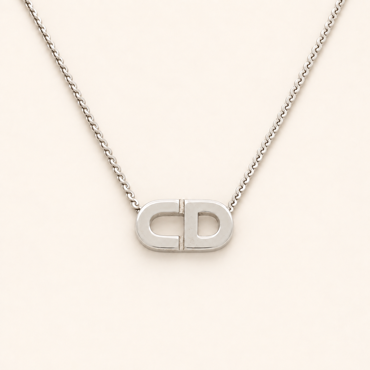 Christian Dior Vintage CD Logo Silver-Tone Necklace, 42cm