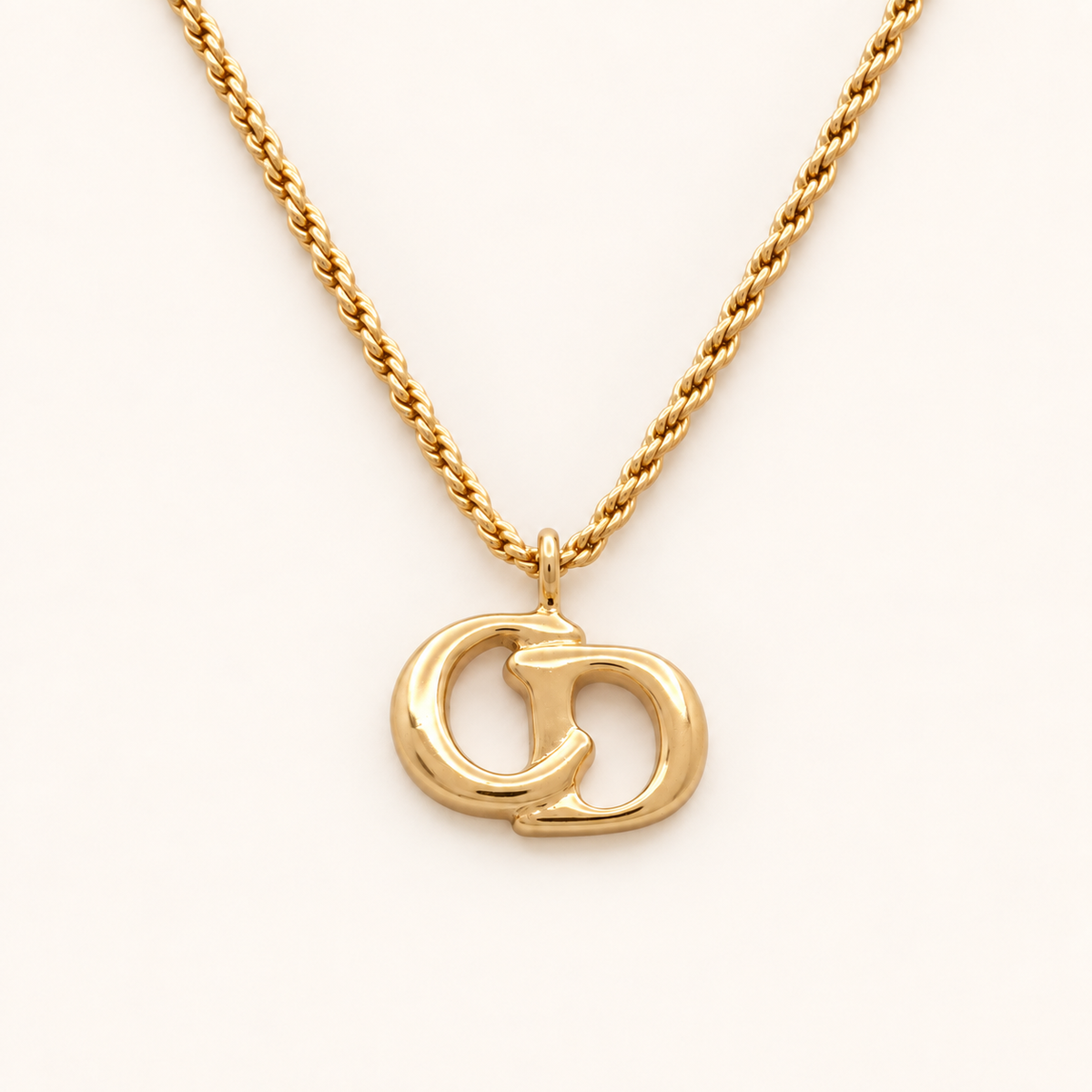 Christian Dior Vintage Interlocking CD Logo Gold-Tone Necklace