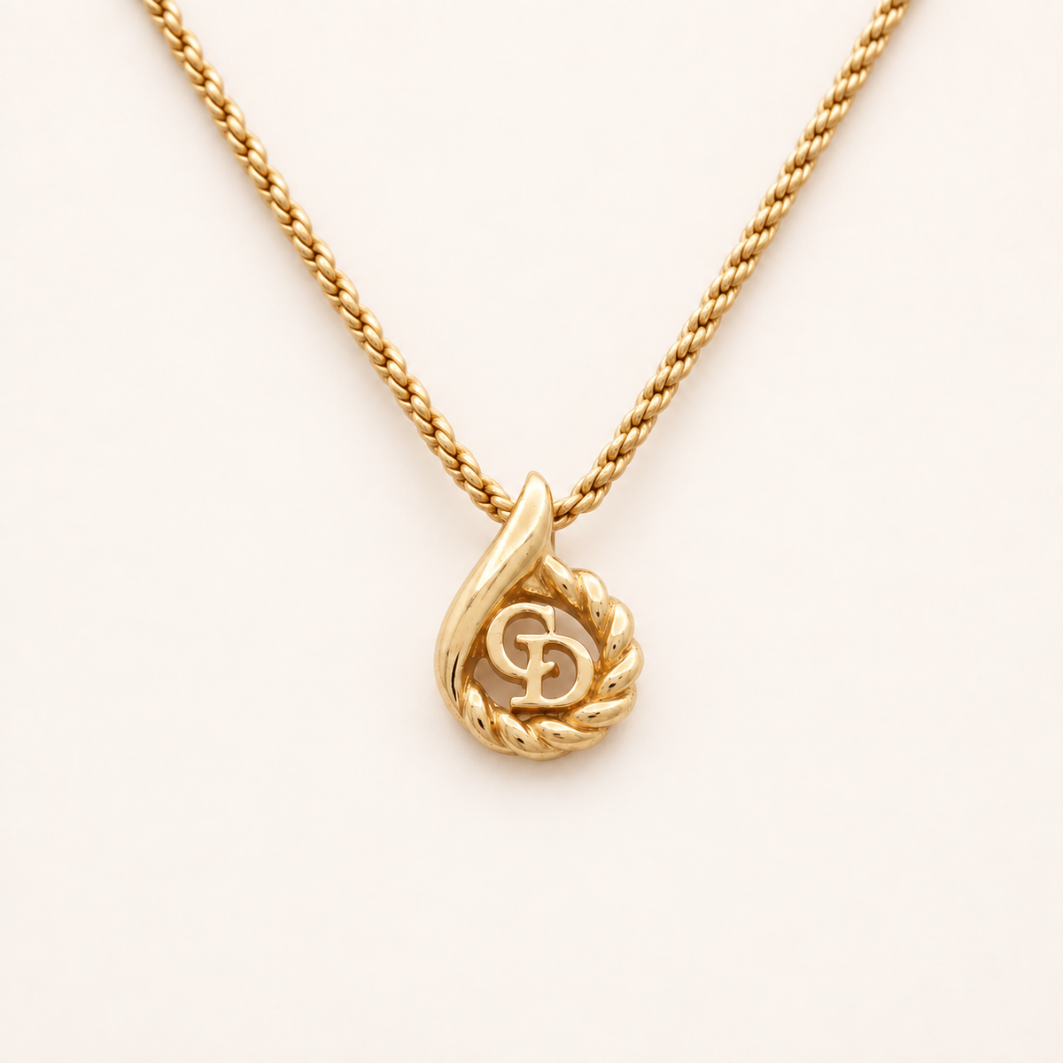 Christian Dior Vintage Teardrop CD Logo Gold-Tone Necklace, 43cm