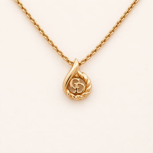 Christian Dior Vintage Teardrop CD Logo Gold-Tone Necklace, 44cm