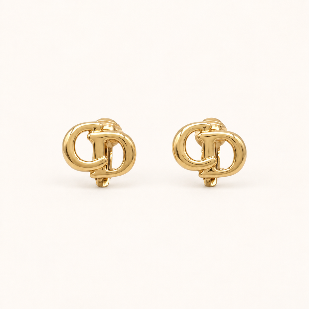 Christian Dior Vintage Interlocking CD Logo Gold-Tone Clip-On Earrings