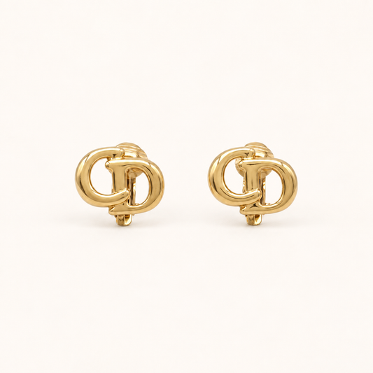 Christian Dior Vintage Interlocking CD Logo Gold-Tone Clip-On Earrings