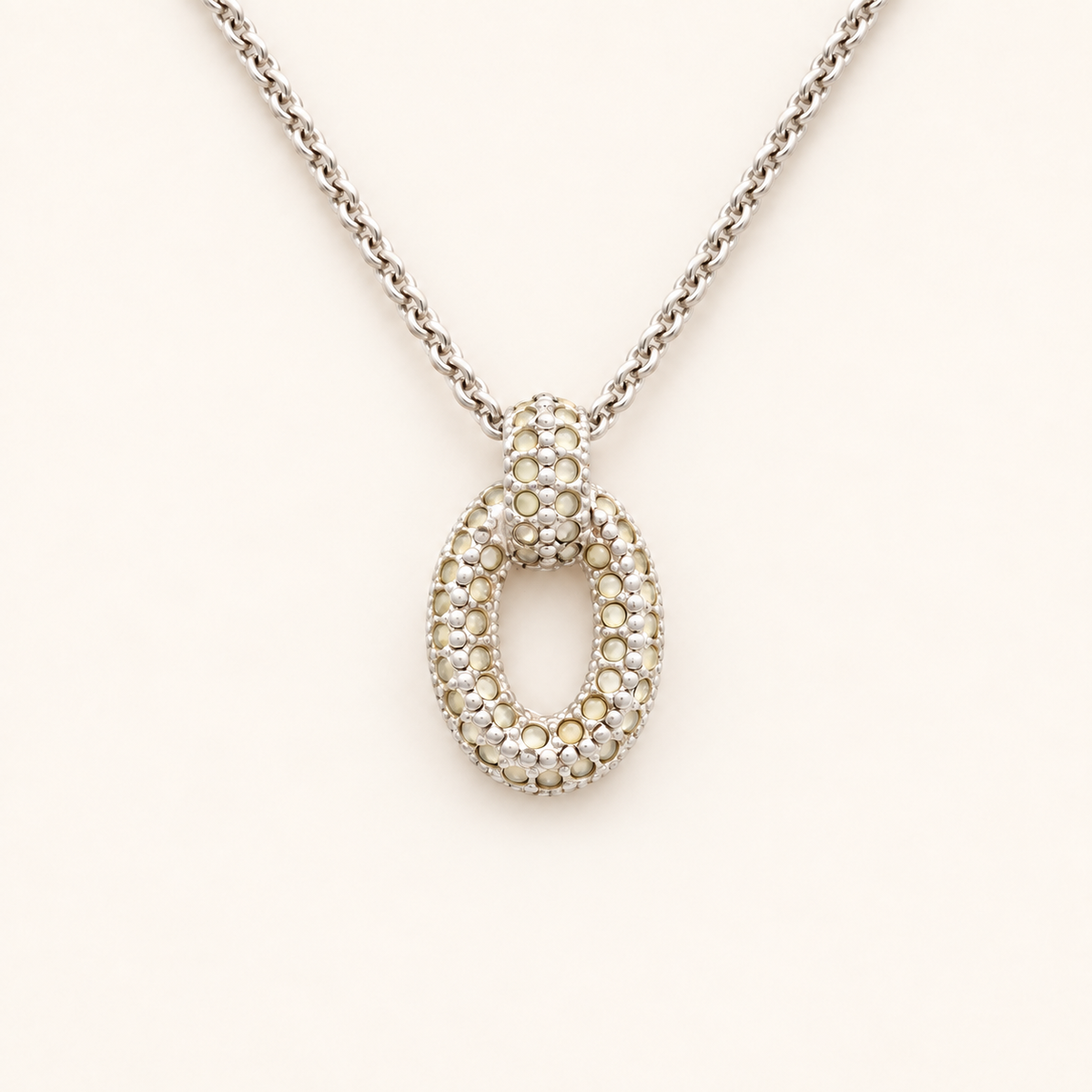 Christian Dior Vintage Oval Rhinestone Silver-Tone Pendant Necklace