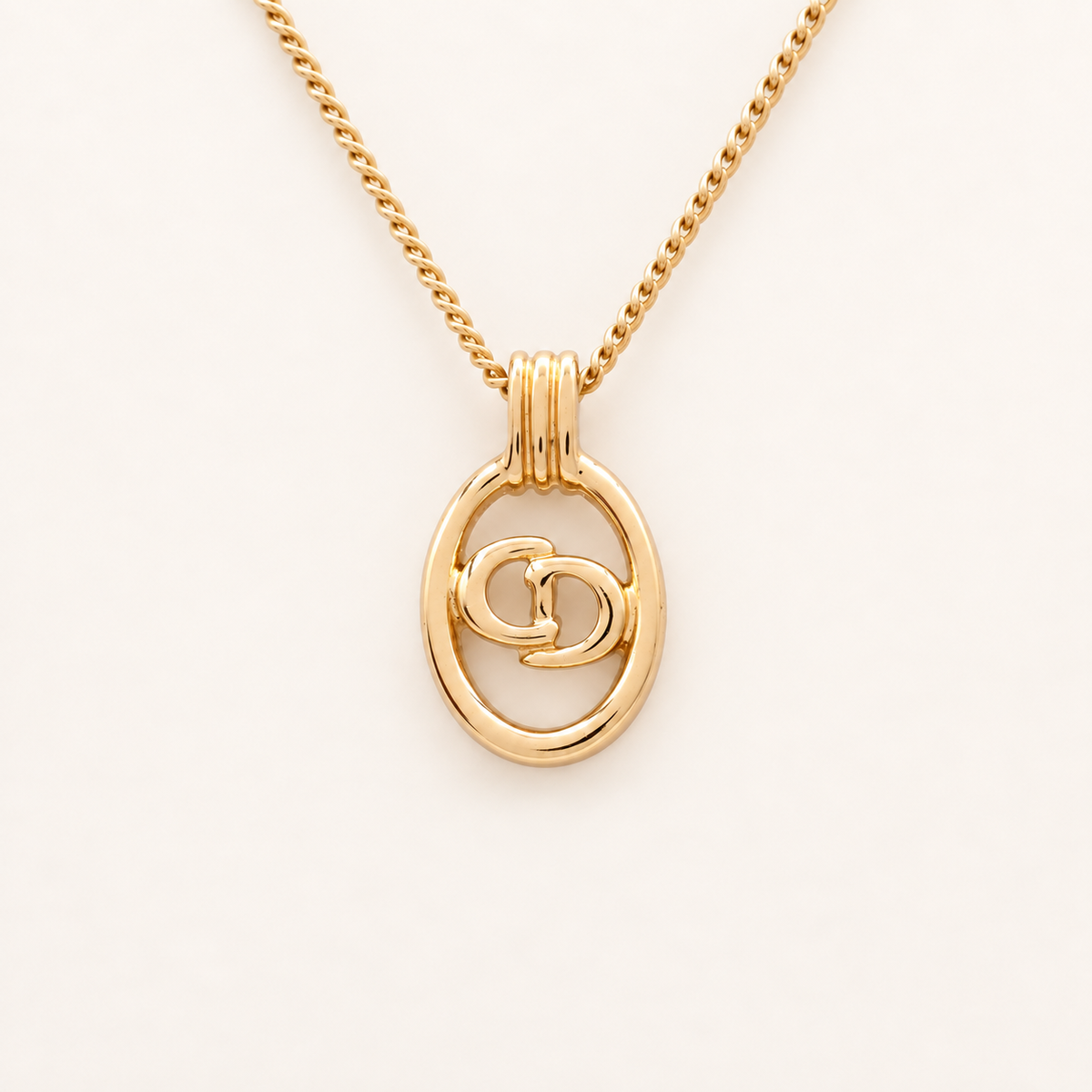 Christian Dior Vintage Oval CD Logo Gold-Tone Necklace