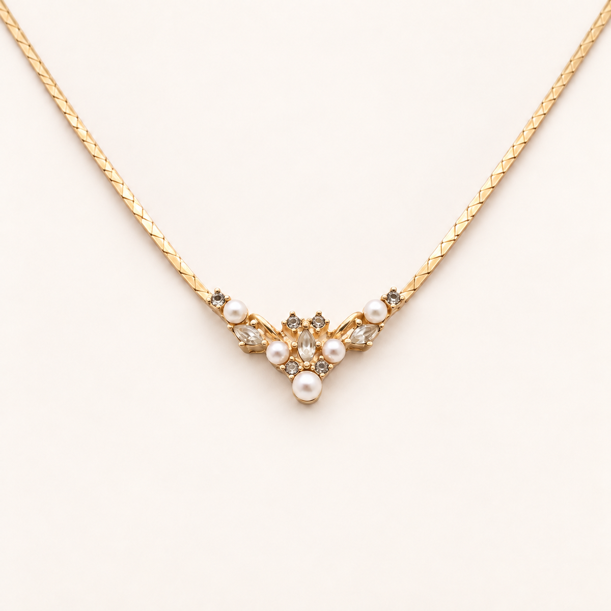 Christian Dior Vintage Floral Faux Pearl and Rhinestone Gold-Tone Necklace, 38cm