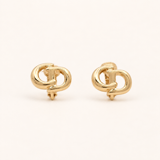 Christian Dior Vintage Interlocking CD Logo Gold-Tone Clip-On Earrings