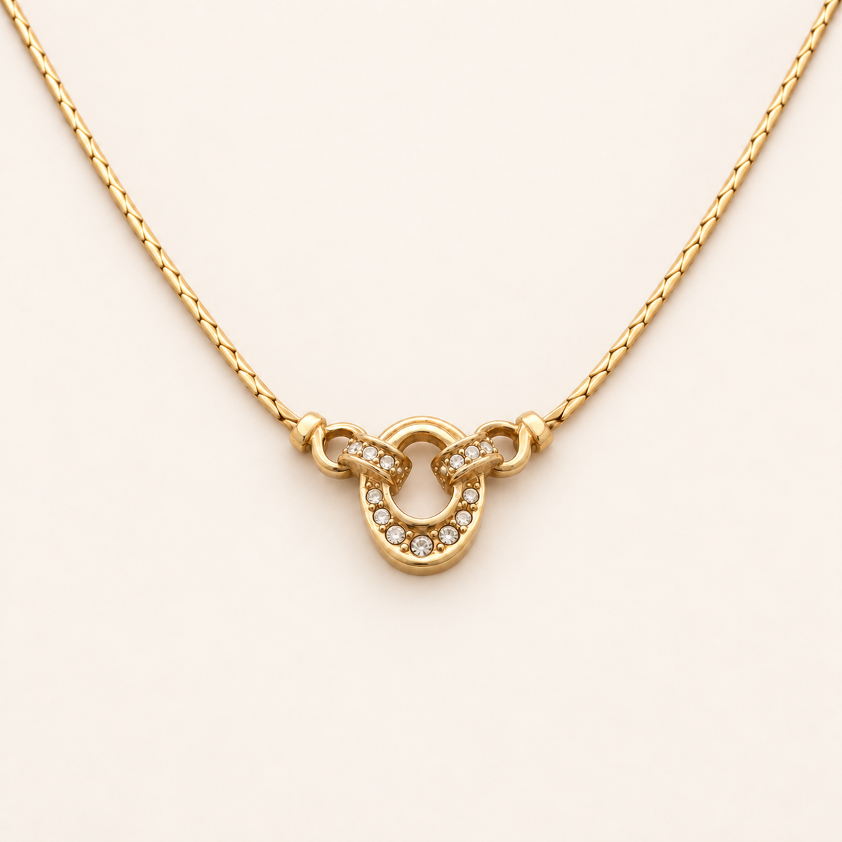 Christian Dior Vintage Rhinestone Curved Motif Gold-Tone Necklace, 42cm