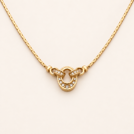 Christian Dior Vintage Rhinestone Curved Motif Gold-Tone Necklace, 42cm