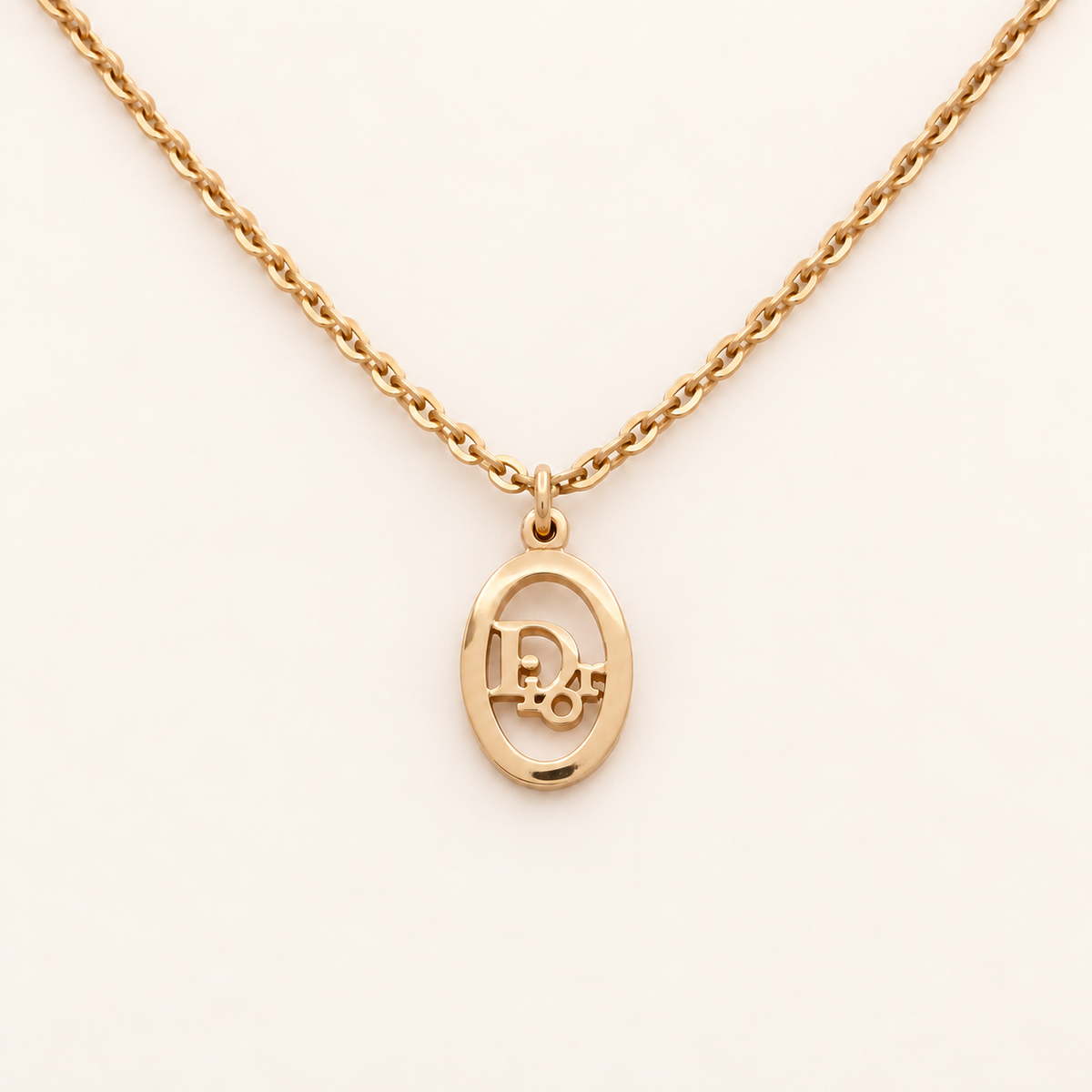 Christian Dior Vintage Oval CD Logo Gold-Tone Necklace