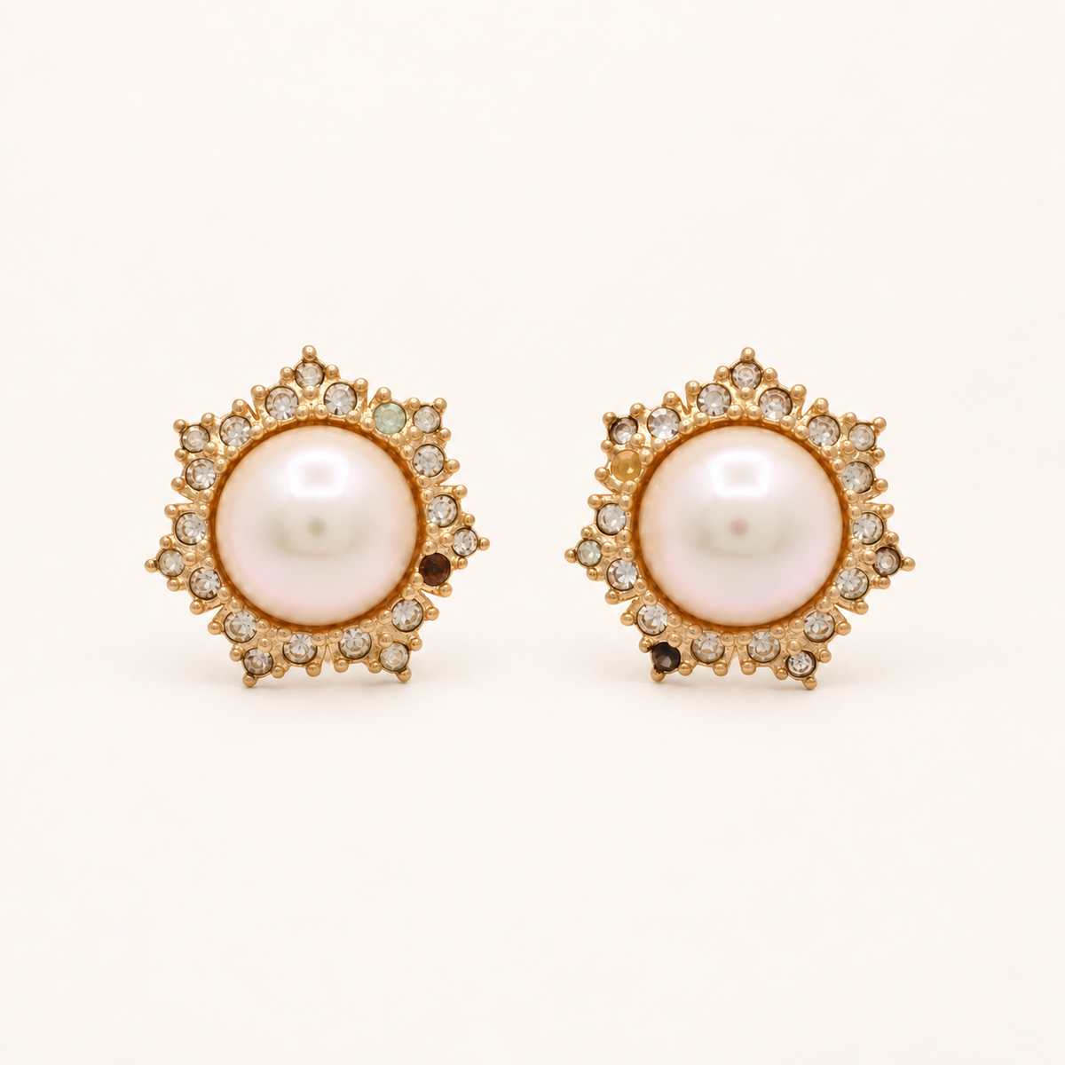 Christian Dior Vintage Faux Pearl Halo Gold-Tone Clip-On Earrings