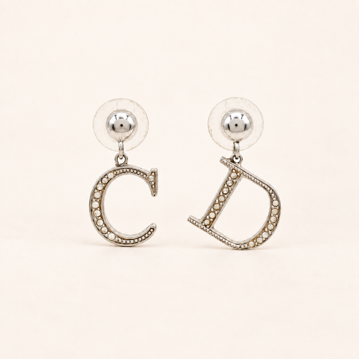 Christian Dior Vintage C and D Logo Rhinestone Drop Earrings with Box