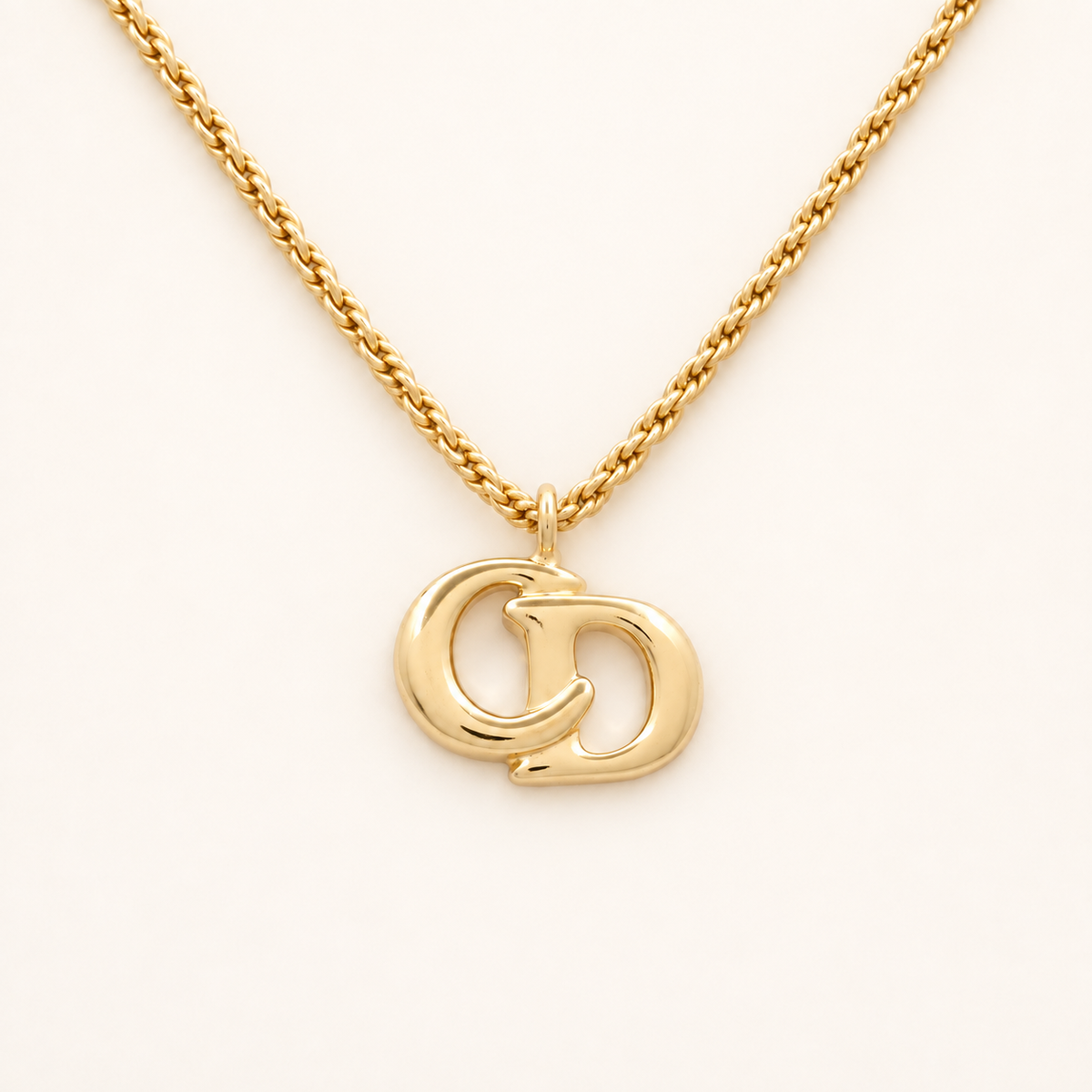 Christian Dior Vintage Interlocking CD Logo Gold-Tone Necklace, 44cm
